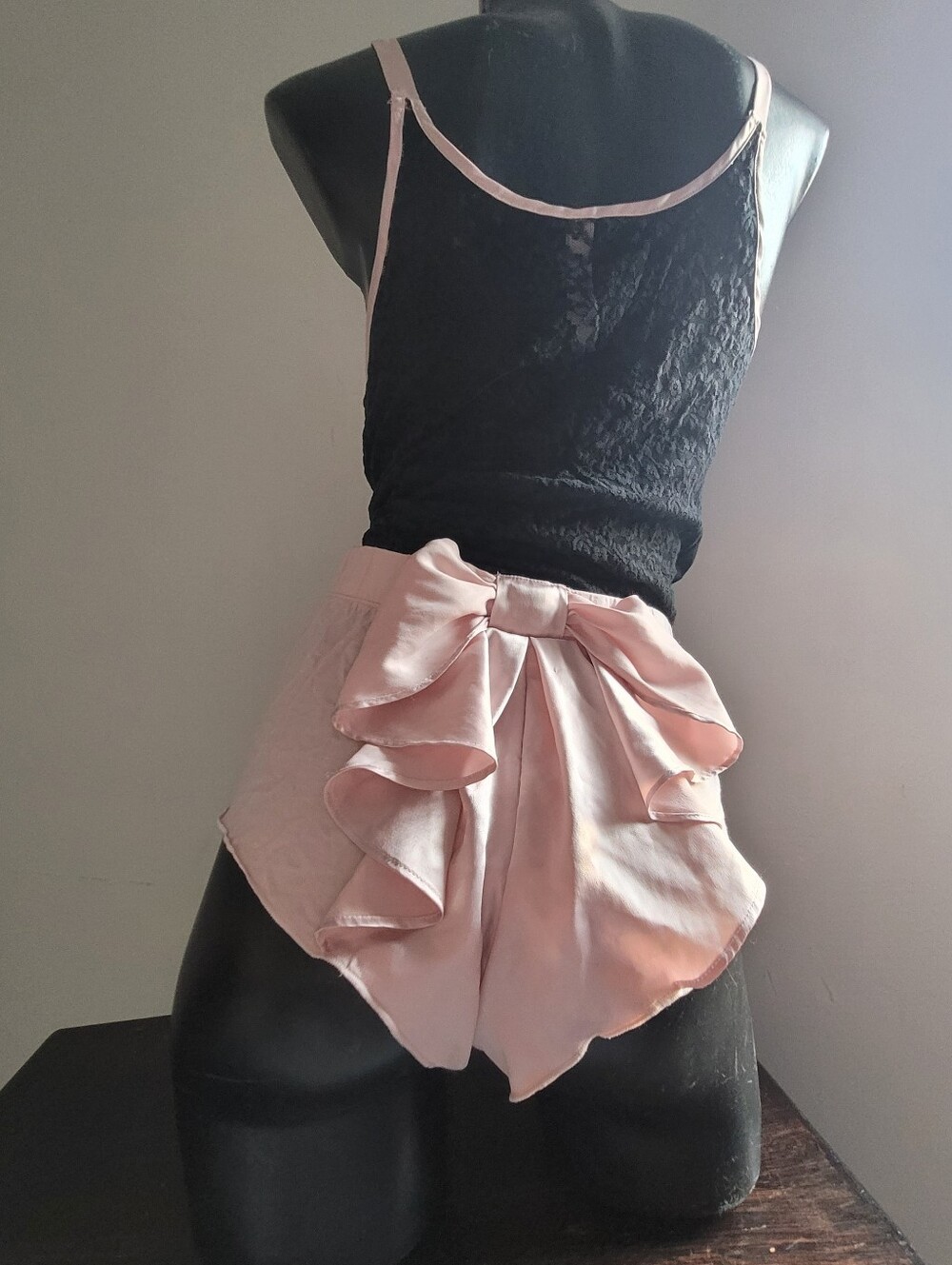 Victoria's Secret Black Tank Top and Pink Satin Shorts Set